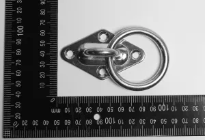 Edelstahl Augplatte / Deckauge, Raute mit Ring, D8 - 80 x 50mm, V2A