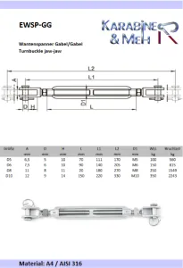 Edelstahl Wantenspanner, Gabel/Gabel, M6, V4A